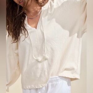Aerie Easy Street pullover cream size large tassel tie